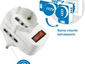 Alternative view of ELECTRALINE ADATTATORE CON INTERRUTTORE 1PRESA SCHUKO/ITALIA 10/16A +2 PRESE BIVALENTI E SPINA ROTANTE 71033