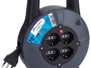 Electraline 49026 Prolunga Elettrica con Avvolgicavo 10 mt 4 Prese Polivalenti Schuko + 10/16A Spina 16A Sezione Cavo 3G1.5 mm² 49026