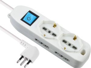 Multipresa 6 Posti 2 Schuko e 4 Bivalenti 10/16A, Cavo HO5 VV-F, Spina 16A, Bianco, 1.5 M 62001