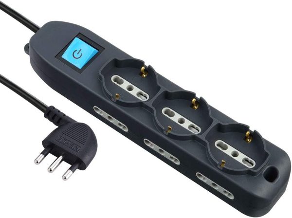 MULTIPRESA 3P UNIVERSALI+ 6 PRESE BIVALENTI NERA C/INTERRUTTORE