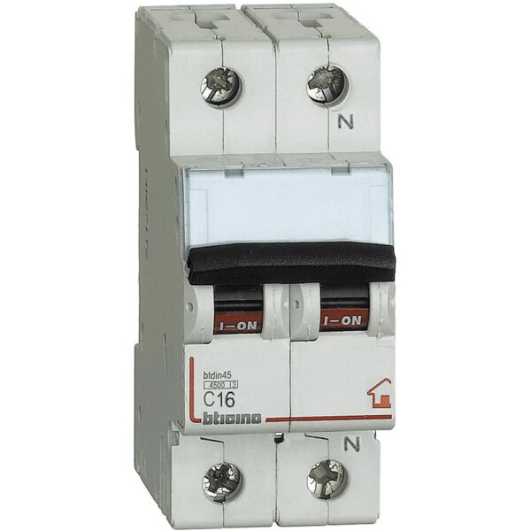 TICINO MAGNETOTERMICO1P+N 16A 4.5KA 2 MODULI