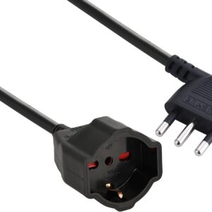 Electraline 46107 Prolunga 3 mt Spina 16A e Presa polivalente (schuko +10/16A) Nero-Sezione Cavo 3G1,5 mm