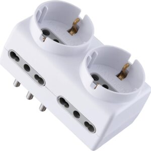 Electraline 71063 Adattatore Spina Tedesca Multipresa 6 Posti 2 Schuko + 4 Bivalenti 10/16A