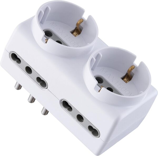Electraline 71063 Adattatore Spina Tedesca Multipresa 6 Posti 2 Schuko + 4 Bivalenti 10/16A
