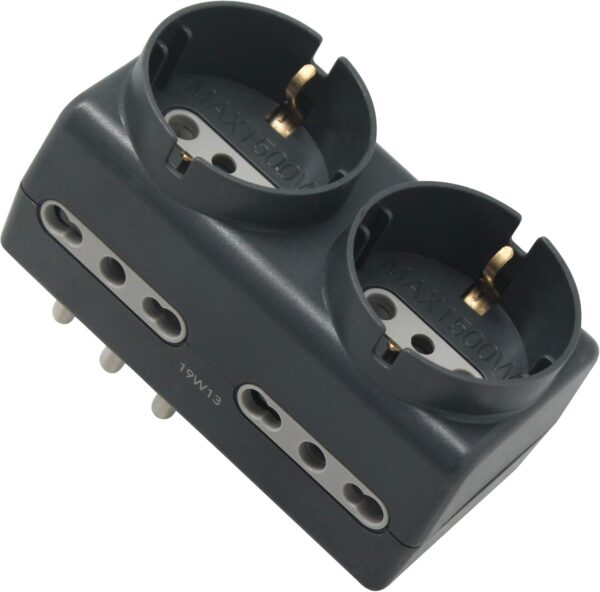 Electraline 71067 Adattatore Per Spina Tedesca Multipresa 6 Posti 2 Schuko + 4 Bivalenti 10/16A Grigio Scuro