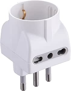 Electraline 71920 Adattatore spina tedesca multipresa 3 posti 1 schuko + 2 bivalenti 10/16A spina grande 16A BIANCO