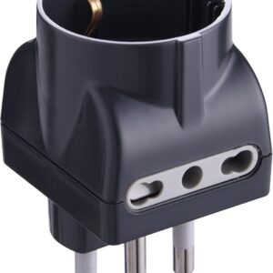 Electraline 71922 Adattatore Schuko Opaco con 2 Prese Bivalenti Spina 16A 230V Grigio Opaco