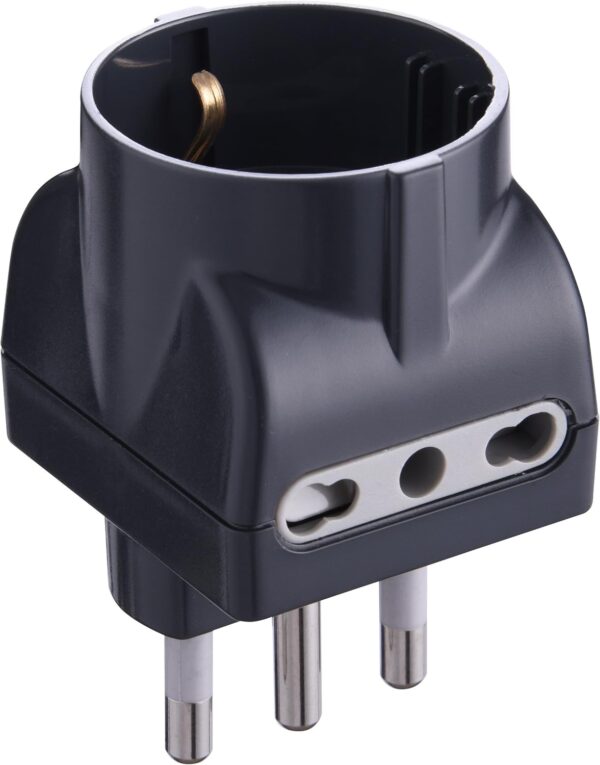 Electraline 71922 Adattatore Schuko Opaco con 2 Prese Bivalenti Spina 16A 230V Grigio Opaco